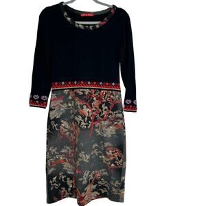 Olivier Philips midi dress black asian floral long sleeves size small